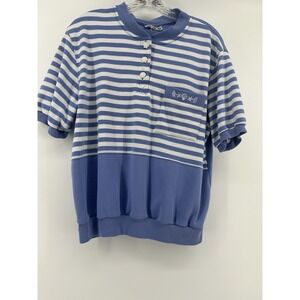 Vintage Alfred Dunner seashell beach nautical striped shirt size petite Medium